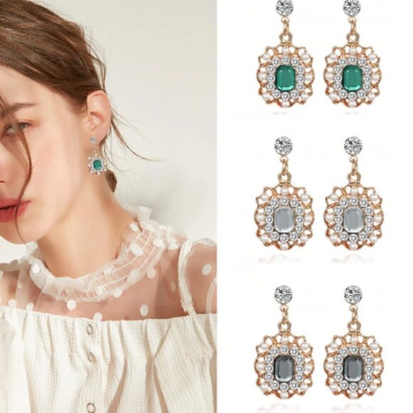 Crystal small Jewelry Pearls Square Earrings - Picture 8 of 8